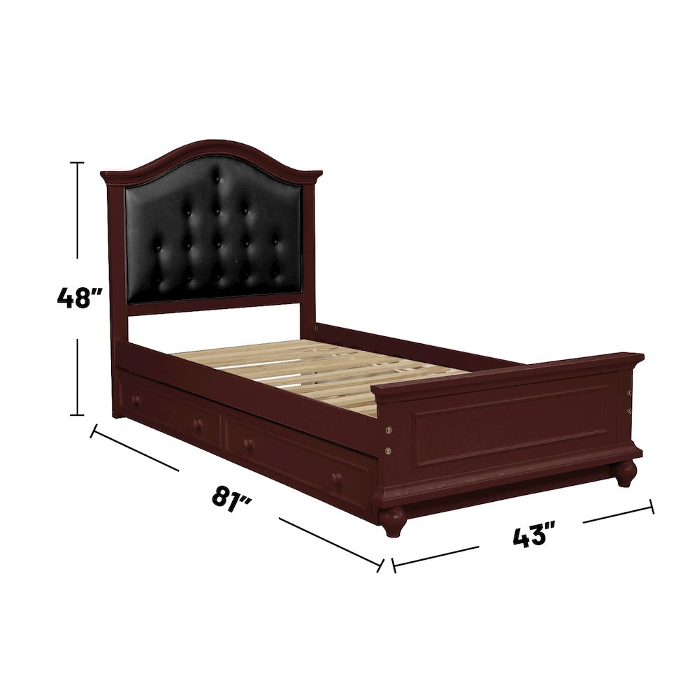 Twin Size Bed with Trundle in Black and Cherry Brown