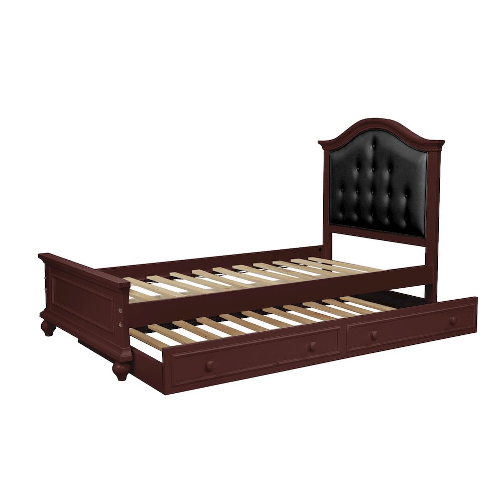Twin Size Bed with Trundle in Black and Cherry Brown