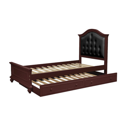 Twin Size Bed with Trundle in Black and Cherry Brown