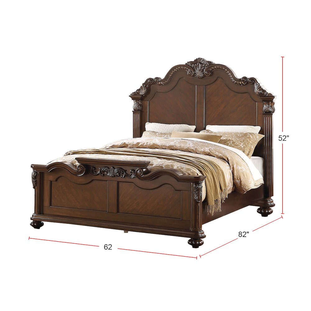 Queen Size Wooden Bed in Dark Cherry Finish