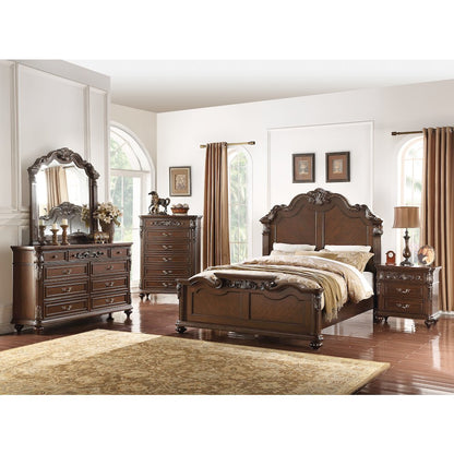 Queen Size Wooden Bed in Dark Cherry Finish