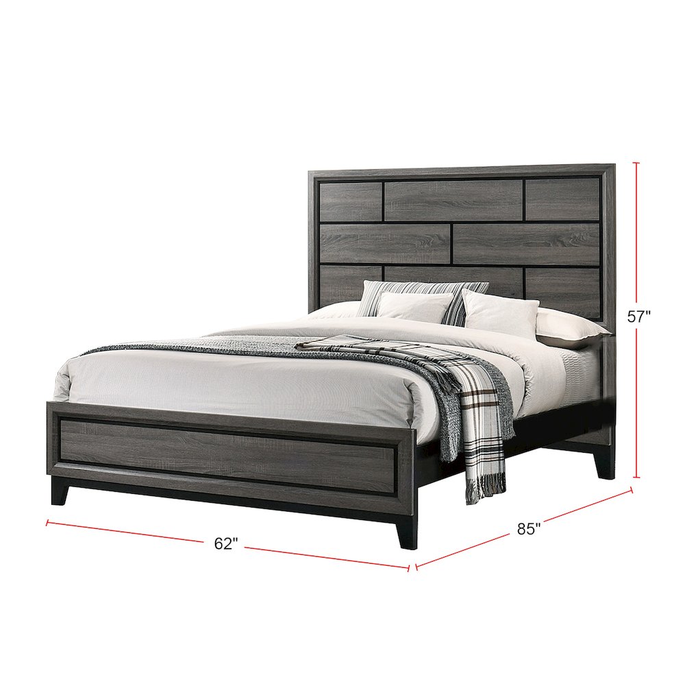 Queen Size Wooden Bed in Dark Grey Fininsh