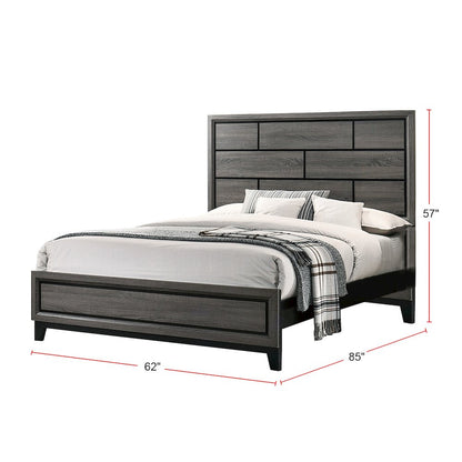 Queen Size Wooden Bed in Dark Grey Fininsh