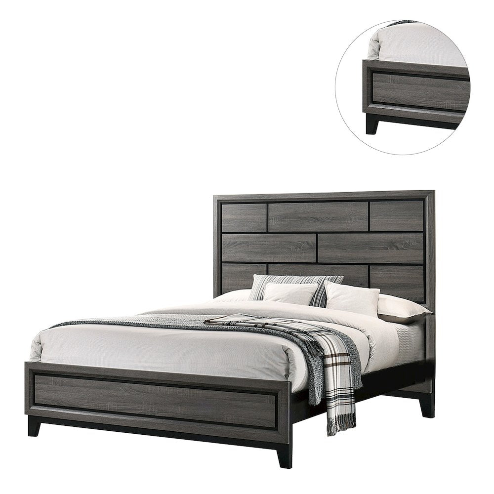 Queen Size Wooden Bed in Dark Grey Fininsh