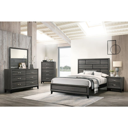 Queen Size Wooden Bed in Dark Grey Fininsh