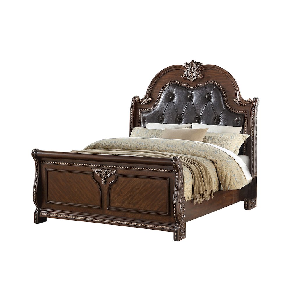 Cal. King Size Bed With Button Tufted Headboard, Brown