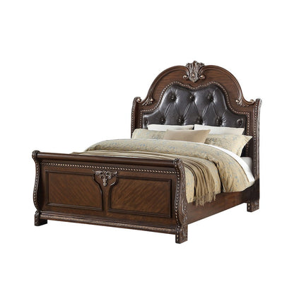 Cal. King Size Bed With Button Tufted Headboard, Brown