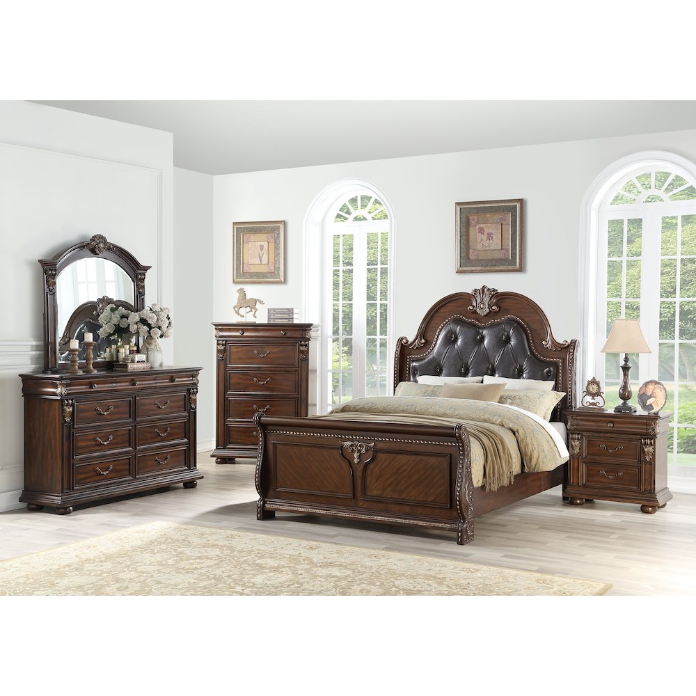 Cal. King Size Bed With Button Tufted Headboard, Brown
