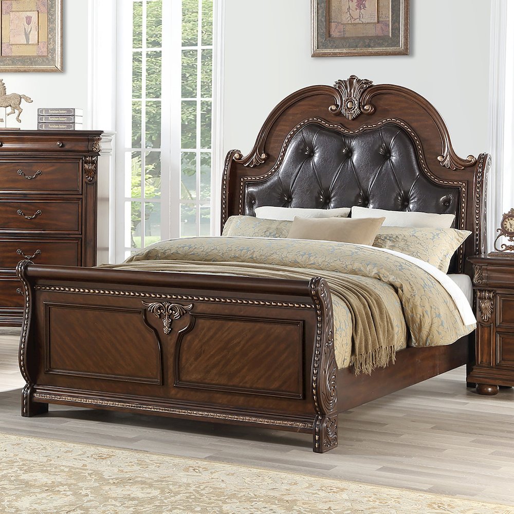 Eastern King Size Bed With Button Tufted Headboard, Brown