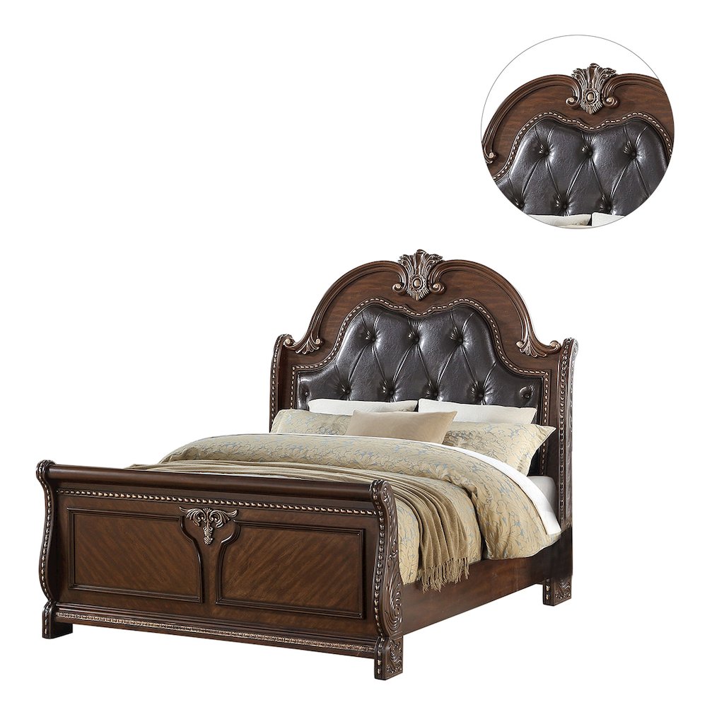 Eastern King Size Bed With Button Tufted Headboard, Brown