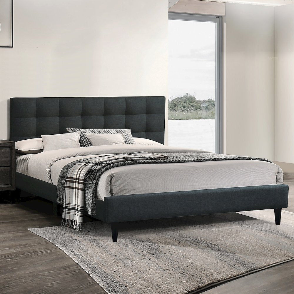 Charcoal Fabric Upholstered Bed, Cal. King Size
