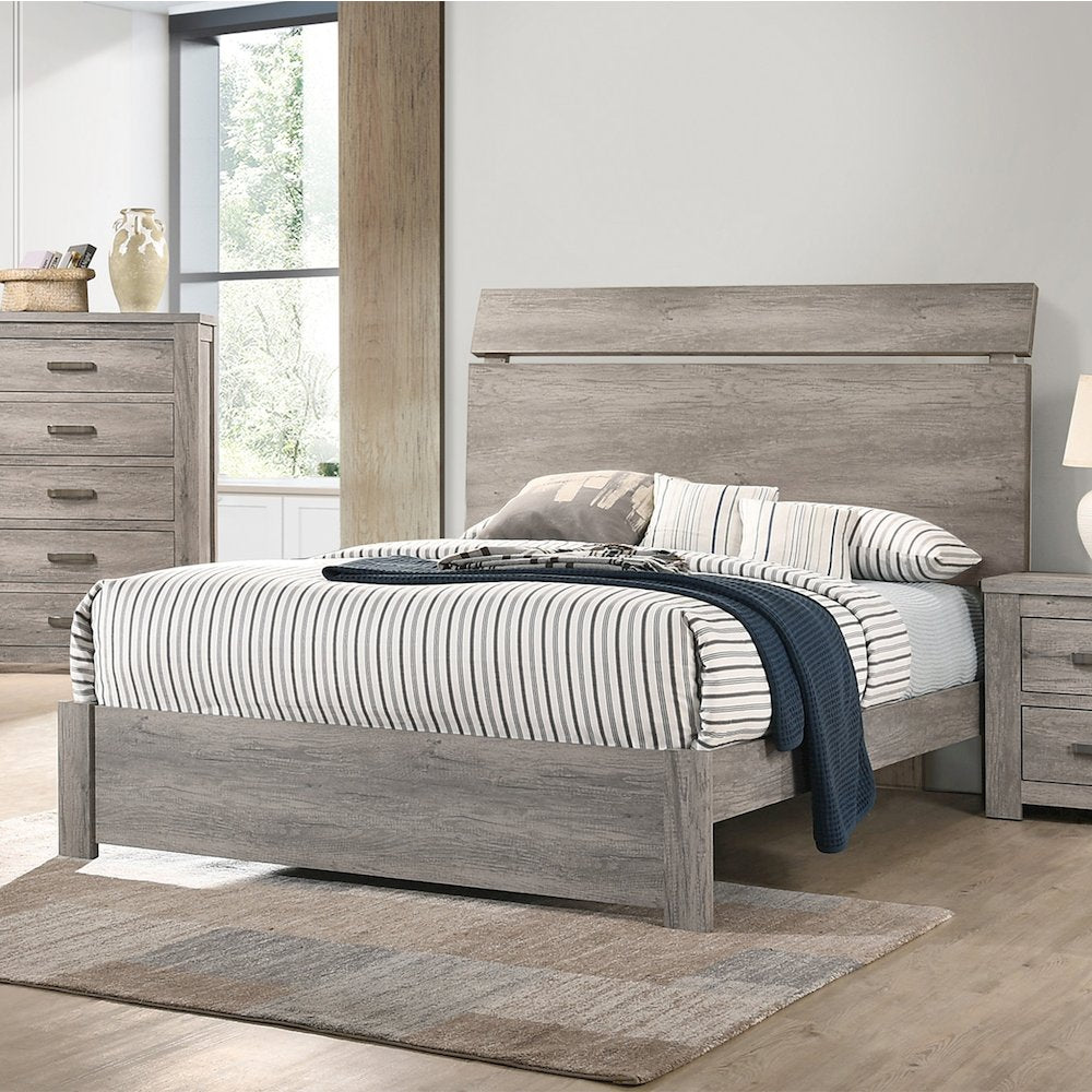 Wood Grain Surface Queen Bed, Weathered Grey