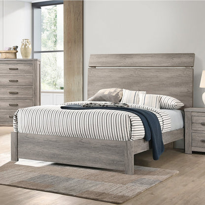 Wood Grain Surface Queen Bed, Weathered Grey