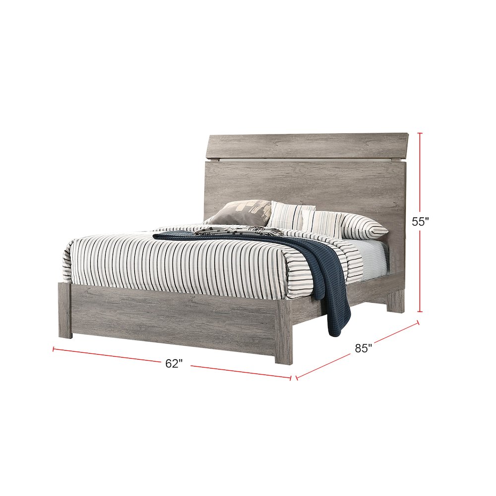 Wood Grain Surface Queen Bed, Weathered Grey