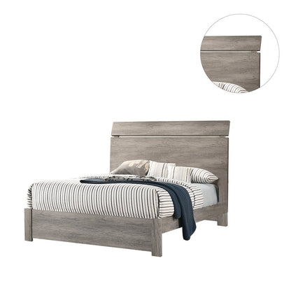 Wood Grain Surface Queen Bed, Weathered Grey