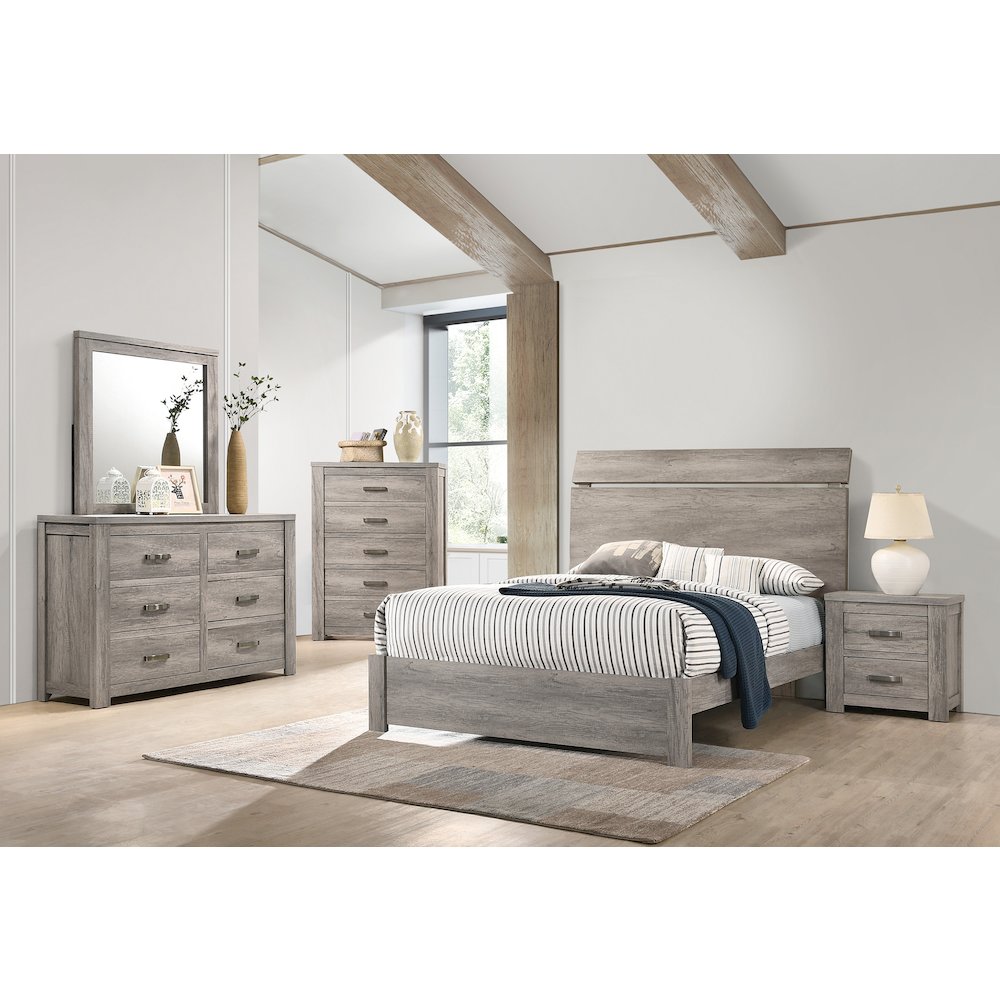 Wood Grain Surface Queen Bed, Weathered Grey