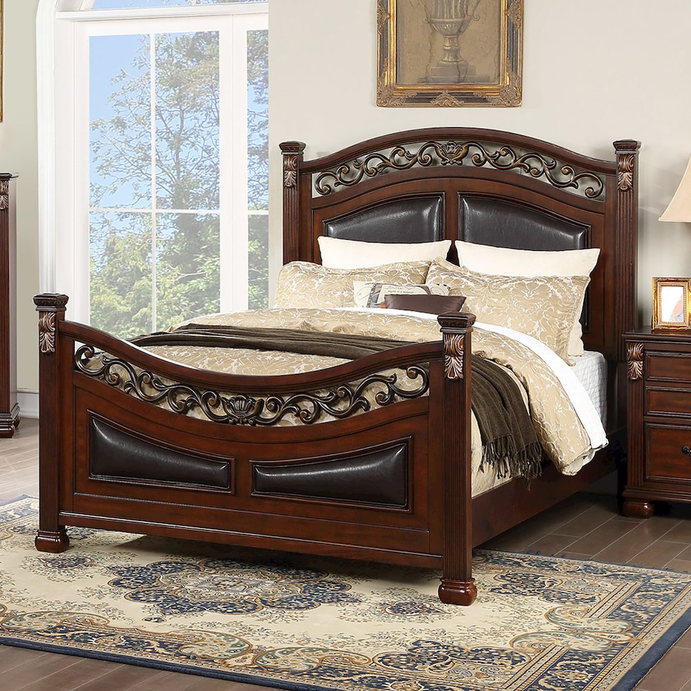 Cal. King Wood Bed With Padded Headboard, Walnut