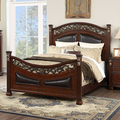 Cal. King Wood Bed With Padded Headboard, Walnut