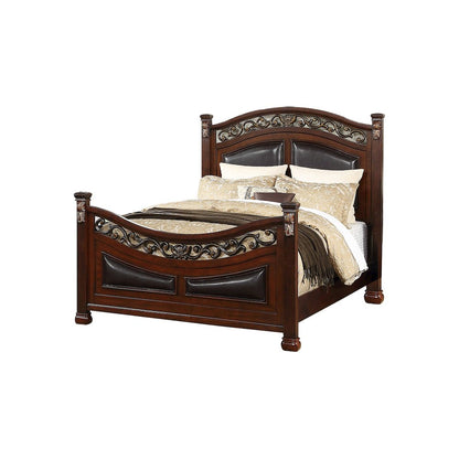 Cal. King Wood Bed With Padded Headboard, Walnut
