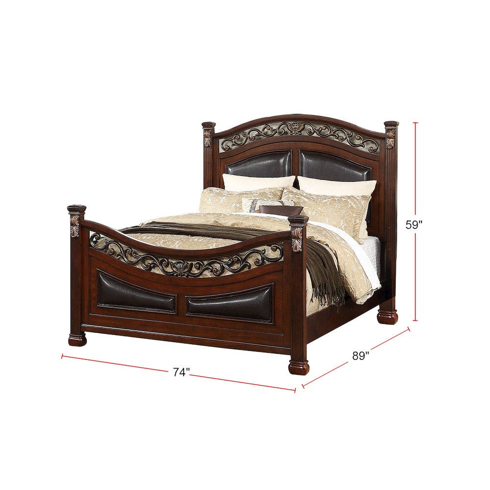Cal. King Wood Bed With Padded Headboard, Walnut