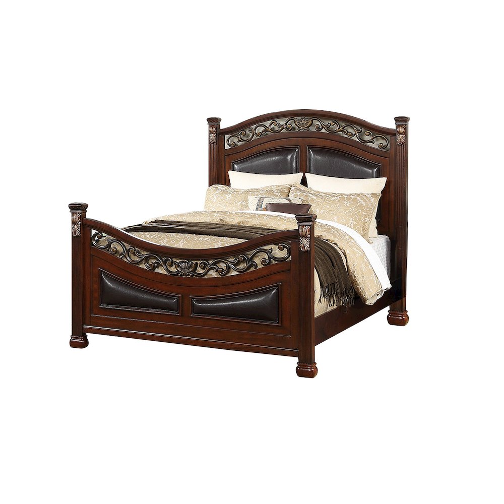Queen Wood Bed With Padded Headboard, Walnut