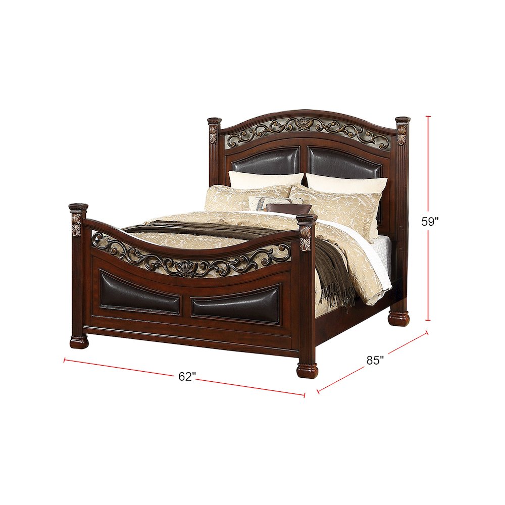 Queen Wood Bed With Padded Headboard, Walnut