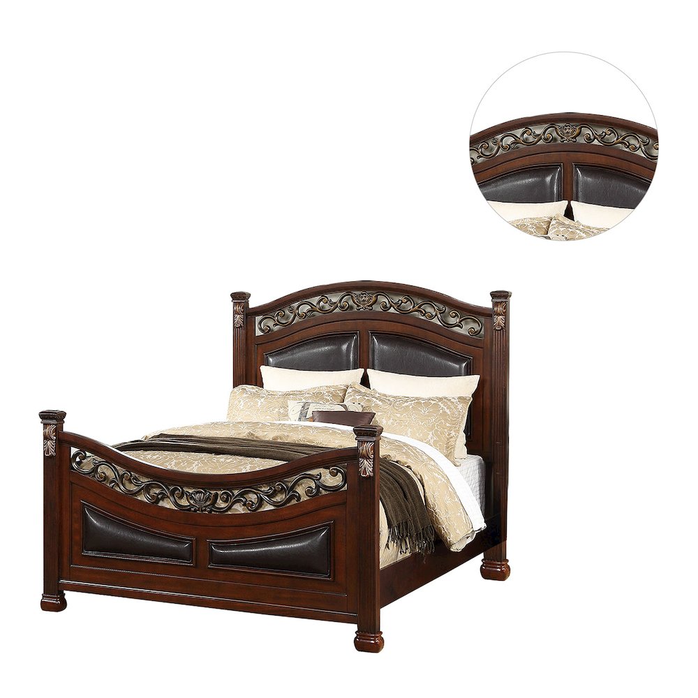 Queen Wood Bed With Padded Headboard, Walnut