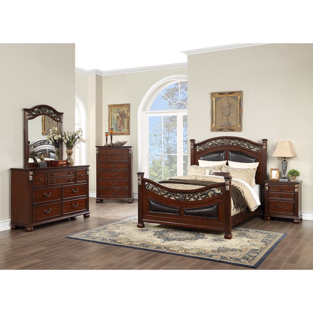 Queen Wood Bed With Padded Headboard, Walnut
