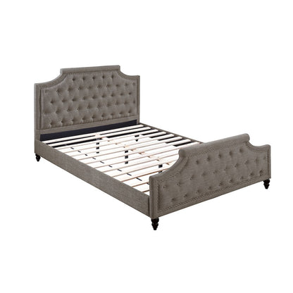 Polyfiber Upholstered Cal. King Bed With Button Tufted Design, Brown
