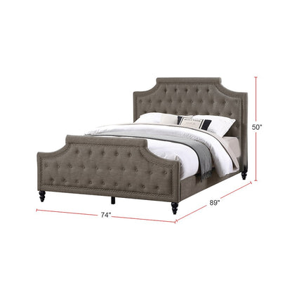Polyfiber Upholstered Cal. King Bed With Button Tufted Design, Brown