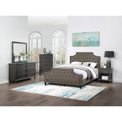 Polyfiber Upholstered Cal. King Bed With Button Tufted Design, Brown