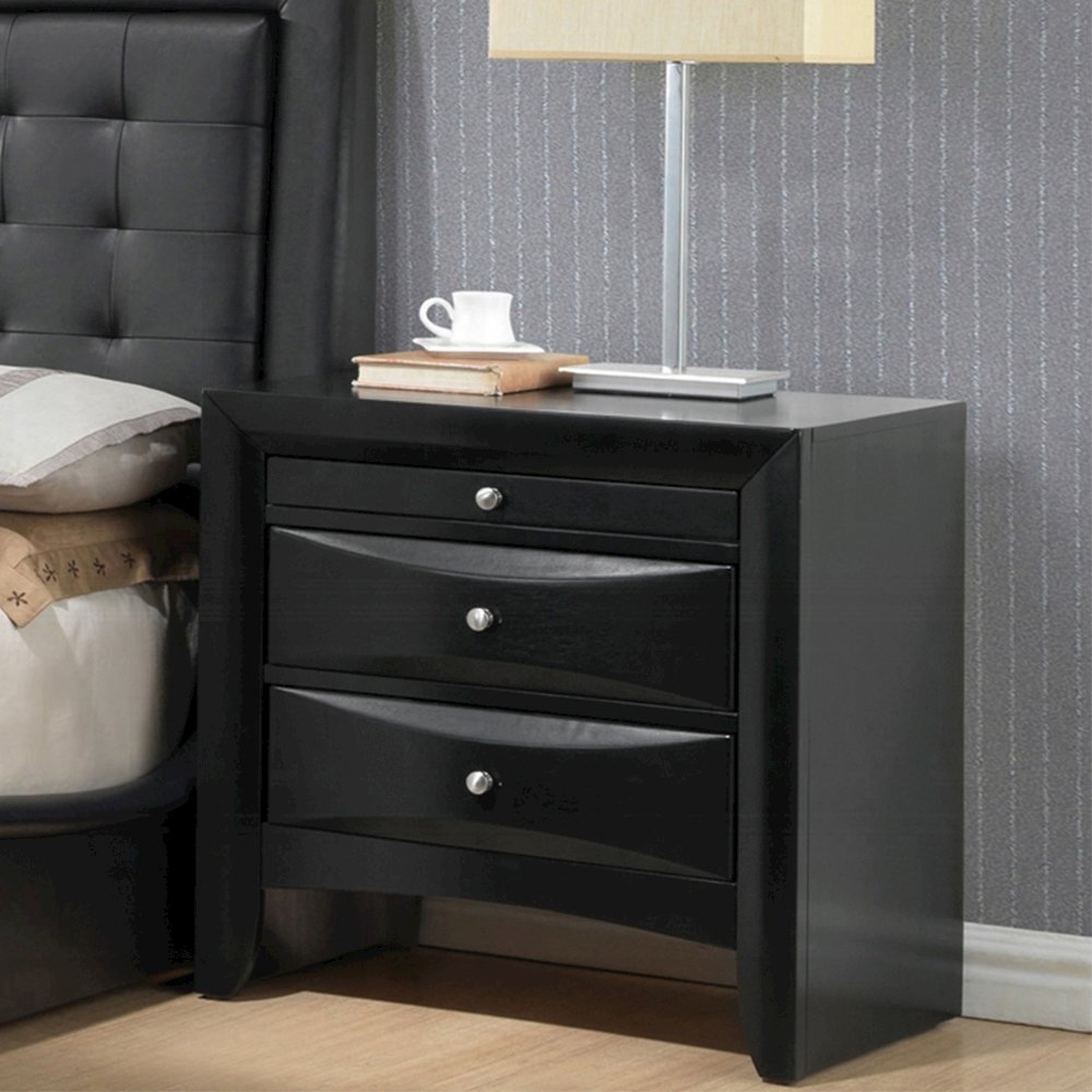Wooden Nightstand with 2 Drawers in Black