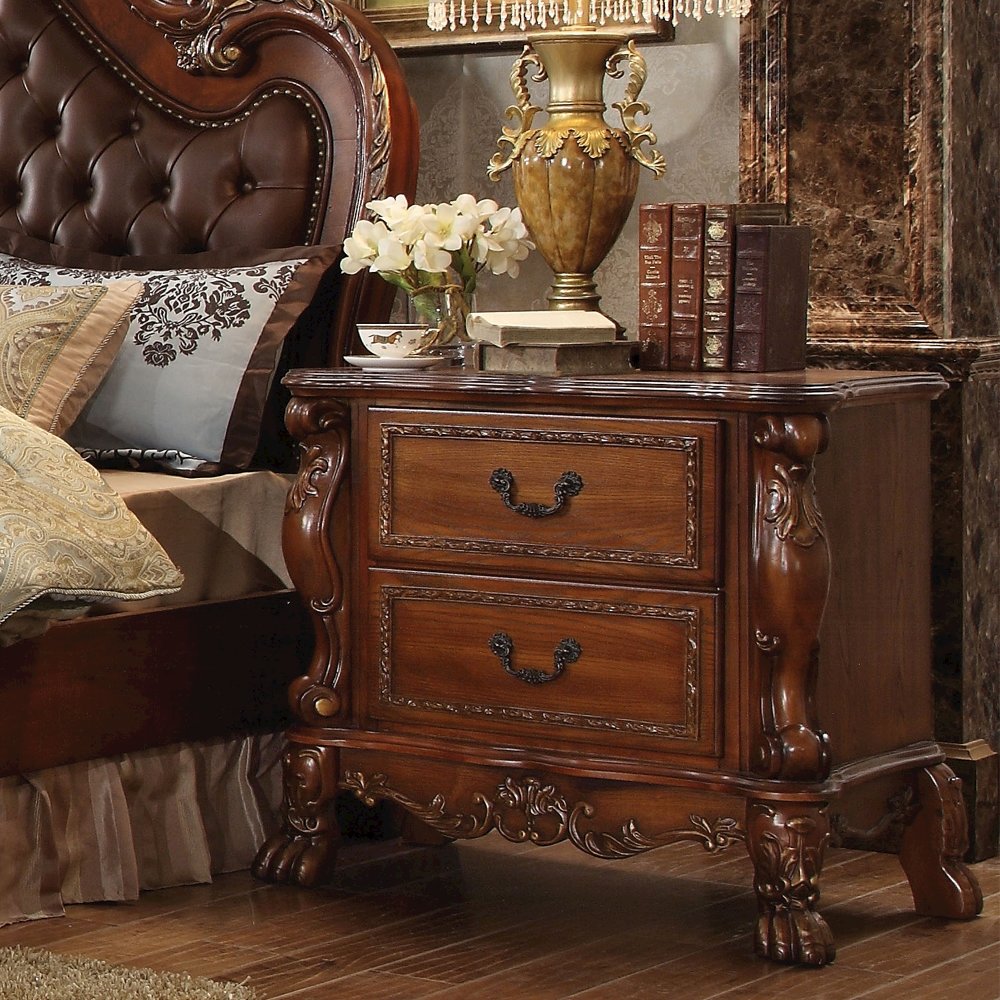 Wooden Nightstand with 2 Drawers In Cherry Oak