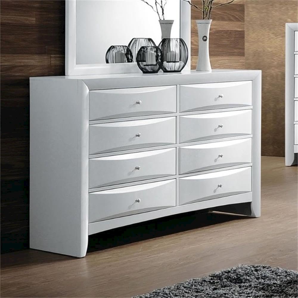 Wood Dresser with 8 Drawers In White