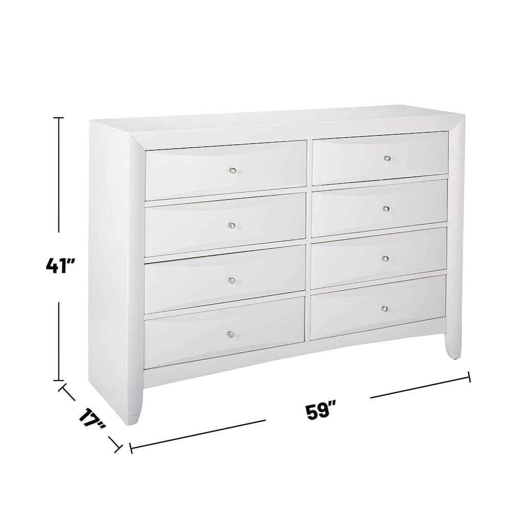 Wood Dresser with 8 Drawers In White