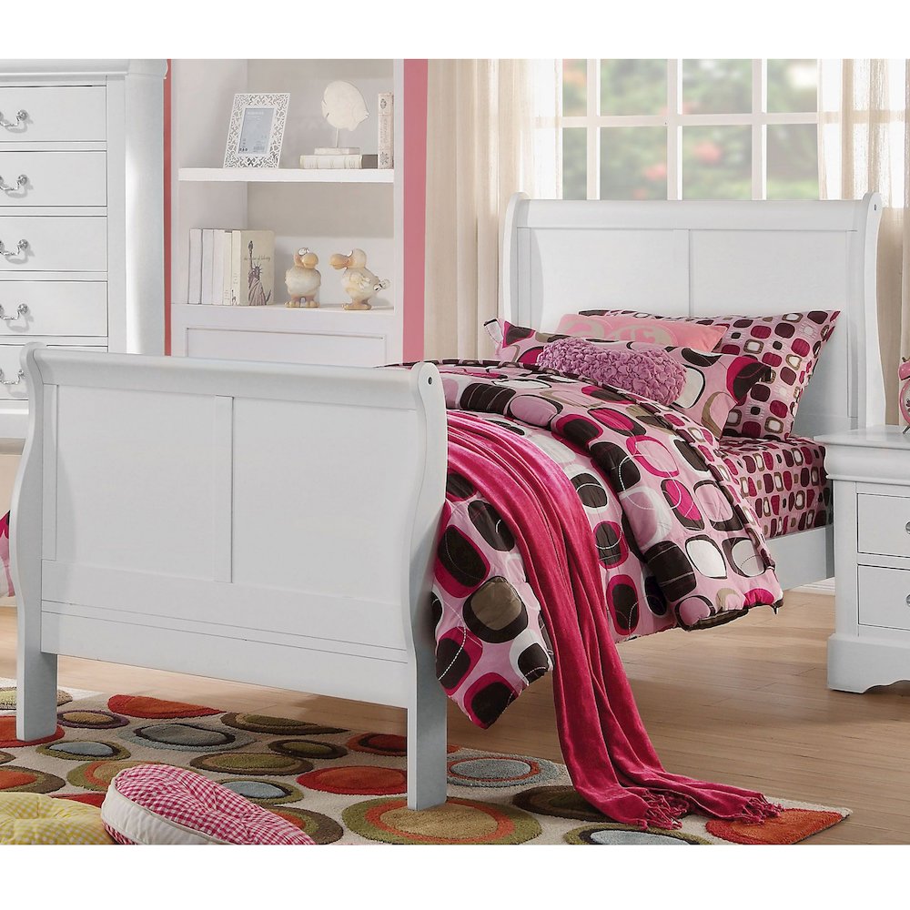 Wooden Twin Sleigh Bed in White