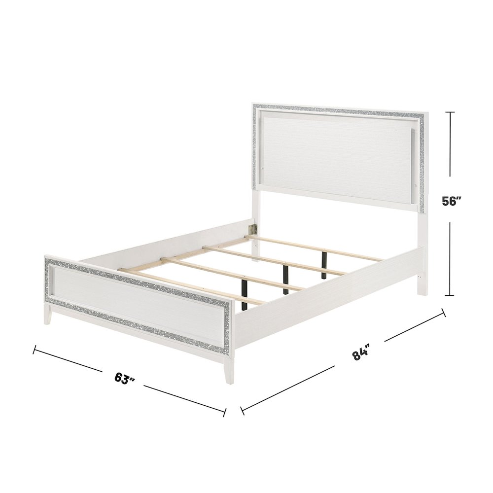 Wood Queen Bed with LED Light in White Finish