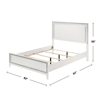 Wood Queen Bed with LED Light in White Finish