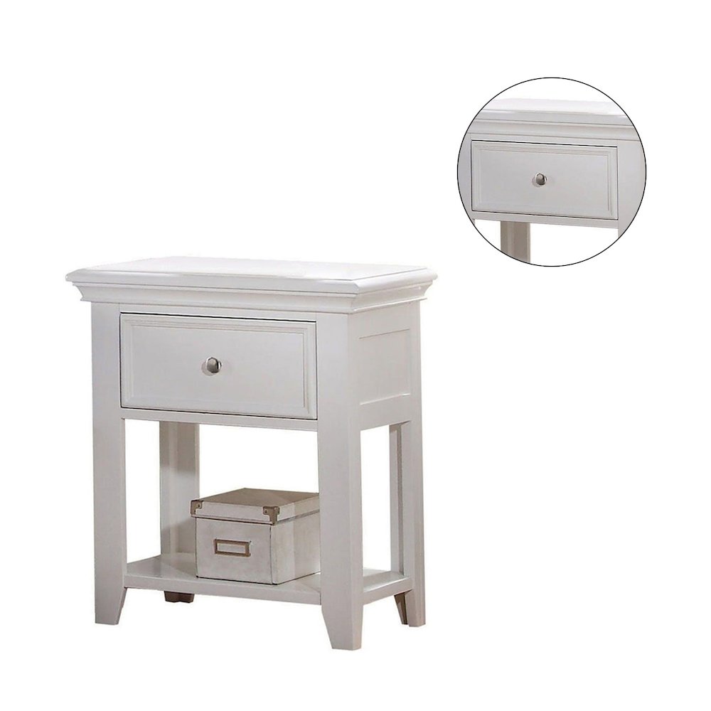 Nightstand with 1 Drawer and Shelf in White