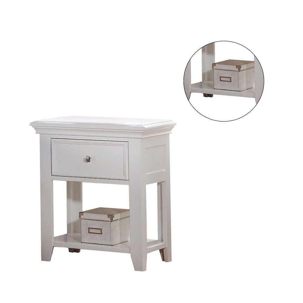 Nightstand with 1 Drawer and Shelf in White