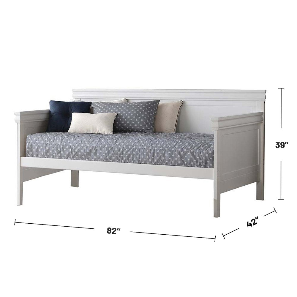 Wooden Twin Daybed with Panel Back and Side Arms in White