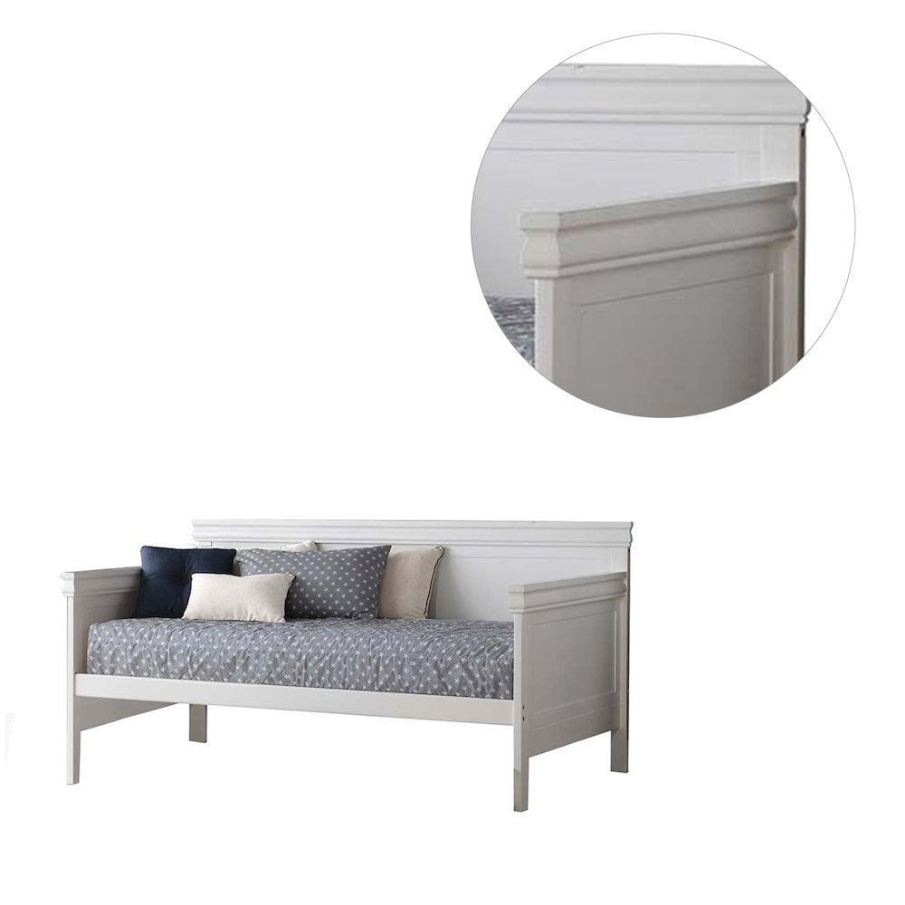 Wooden Twin Daybed with Panel Back and Side Arms in White