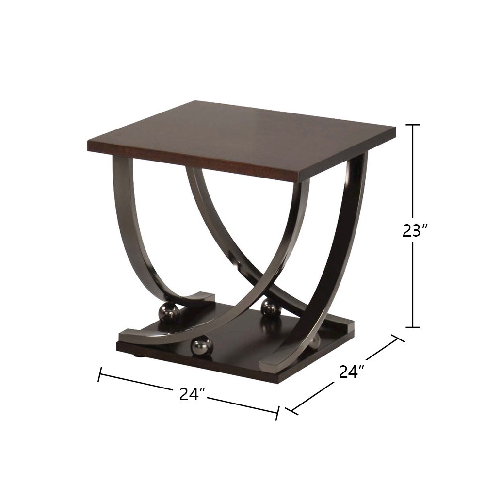 Square Wood End Table in Black Nickel Finish