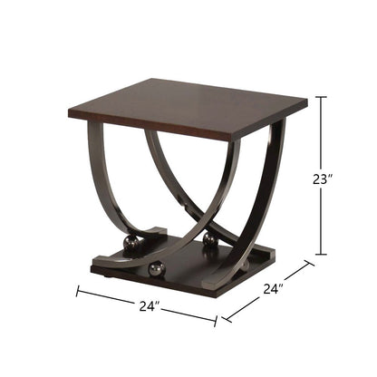 Square Wood End Table in Black Nickel Finish