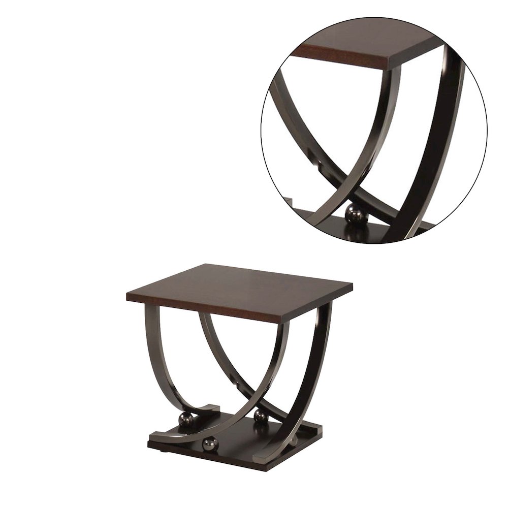 Square Wood End Table in Black Nickel Finish