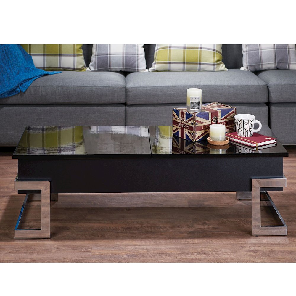 Lift Top Coffee Table with Metal Base in Black