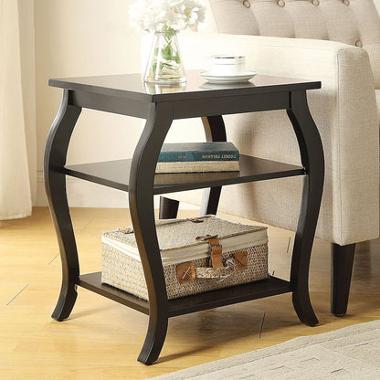 End Table with 2 Lower Shelves in Black