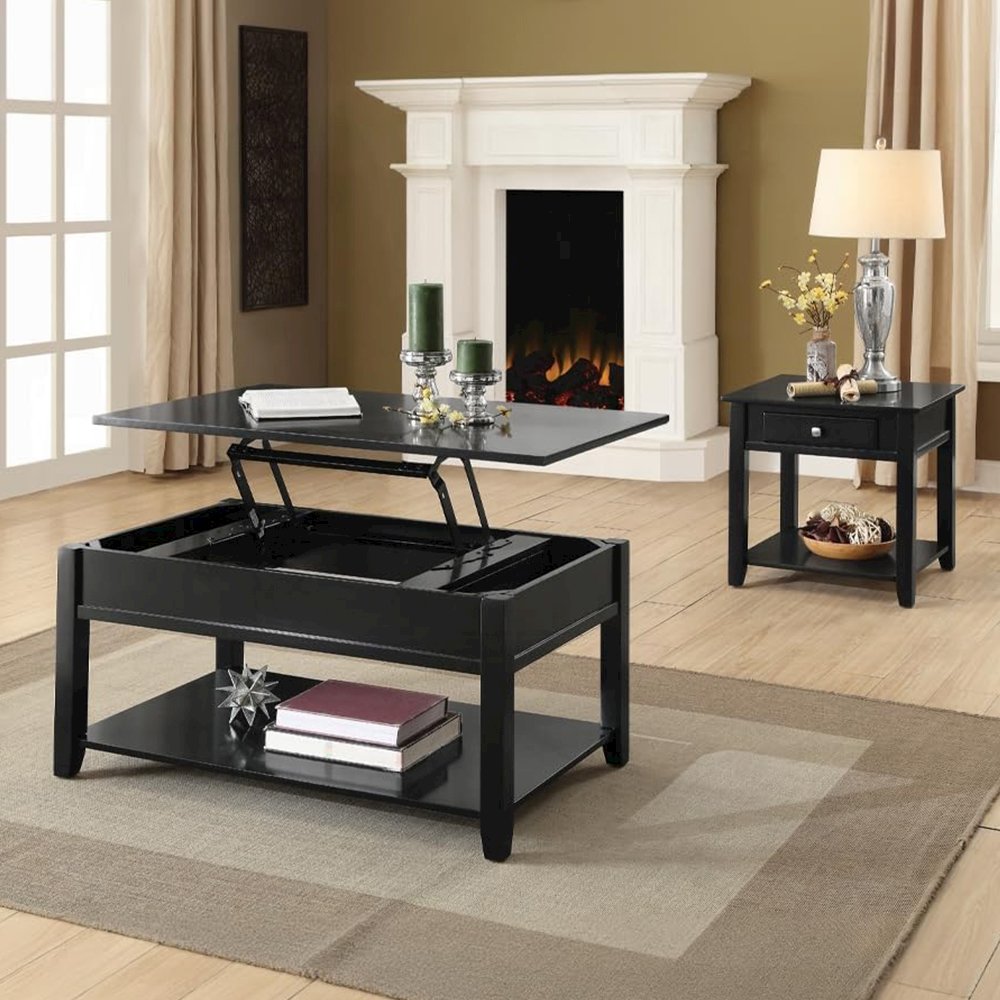 Wooden Coffee Table with Lift Top in Black