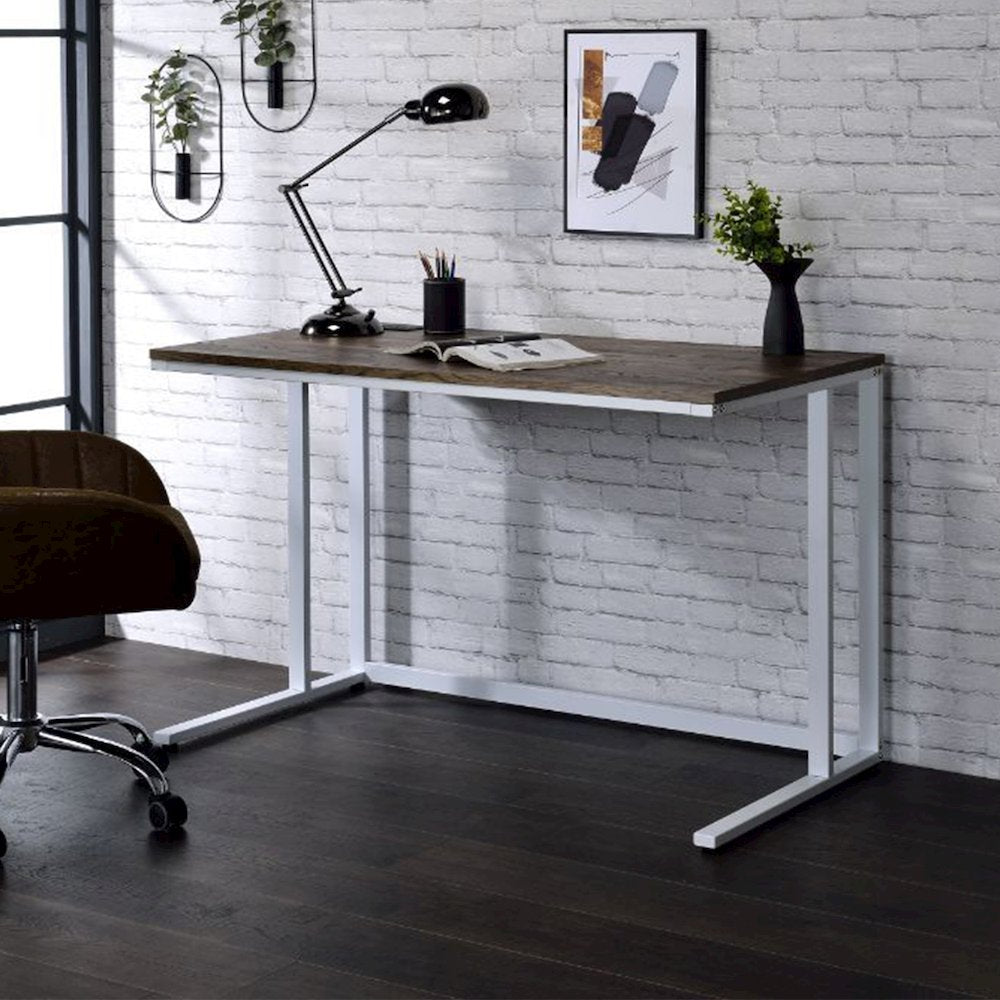Built-in USB Port Writing Desk with Storage Drawer in Walnut