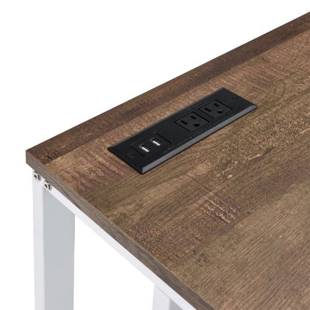 Built-in USB Port Writing Desk with Storage Drawer in Walnut